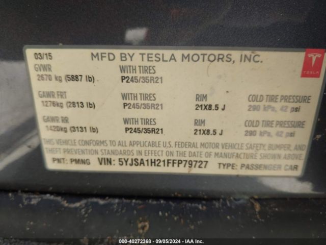 Photo 8 VIN: 5YJSA1H21FFP79727 - TESLA MODEL S 