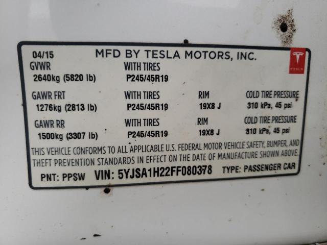 Photo 9 VIN: 5YJSA1H22FF080378 - TESLA MODEL S 85 