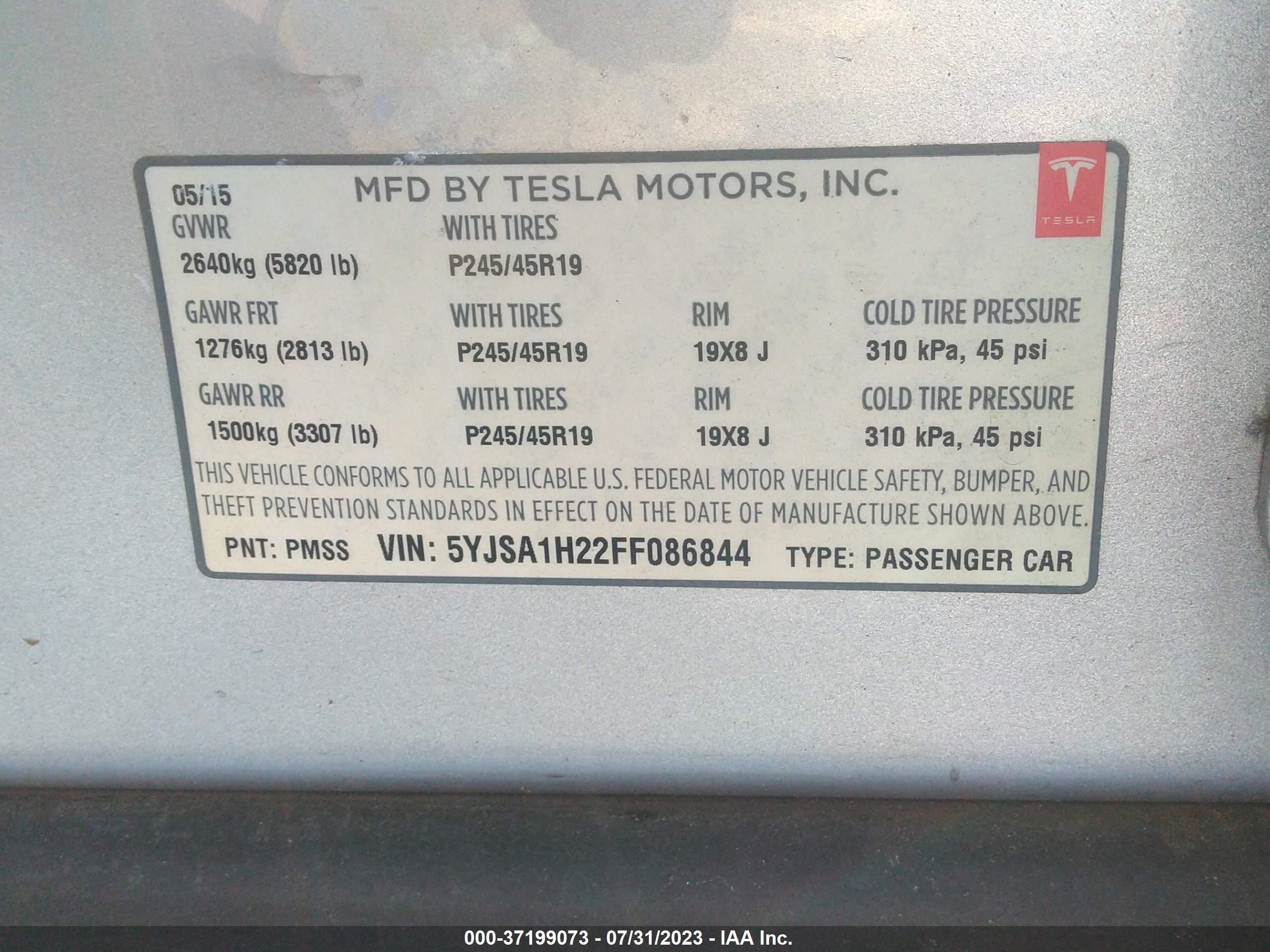 Photo 8 VIN: 5YJSA1H22FF086844 - TESLA MODEL S 