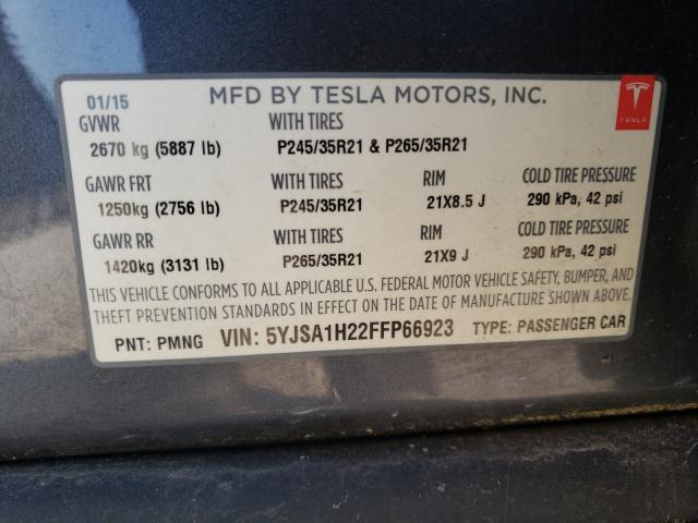 Photo 9 VIN: 5YJSA1H22FFP66923 - TESLA MODEL S 85 