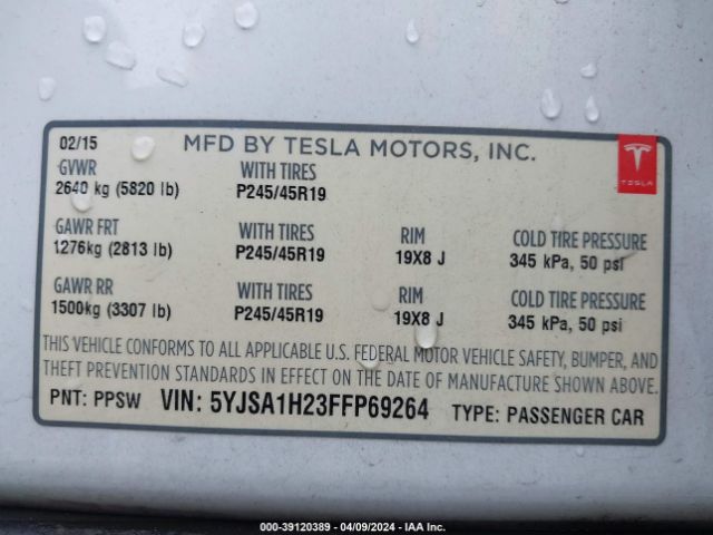 Photo 8 VIN: 5YJSA1H23FFP69264 - TESLA MODEL S 