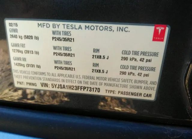 Photo 8 VIN: 5YJSA1H23FFP73170 - TESLA MODEL S 