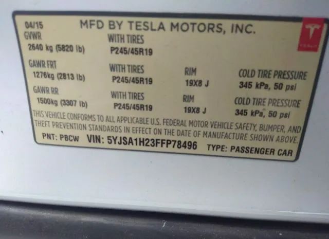 Photo 8 VIN: 5YJSA1H23FFP78496 - TESLA MODEL S 