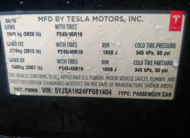 Photo 8 VIN: 5YJSA1H24FF081404 - TESLA MODEL S 