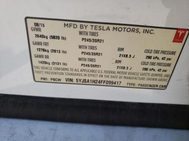 Photo 9 VIN: 5YJSA1H24FF099417 - TESLA MODEL S 85 