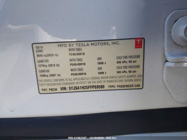 Photo 8 VIN: 5YJSA1H25FFP69590 - TESLA MODEL S 