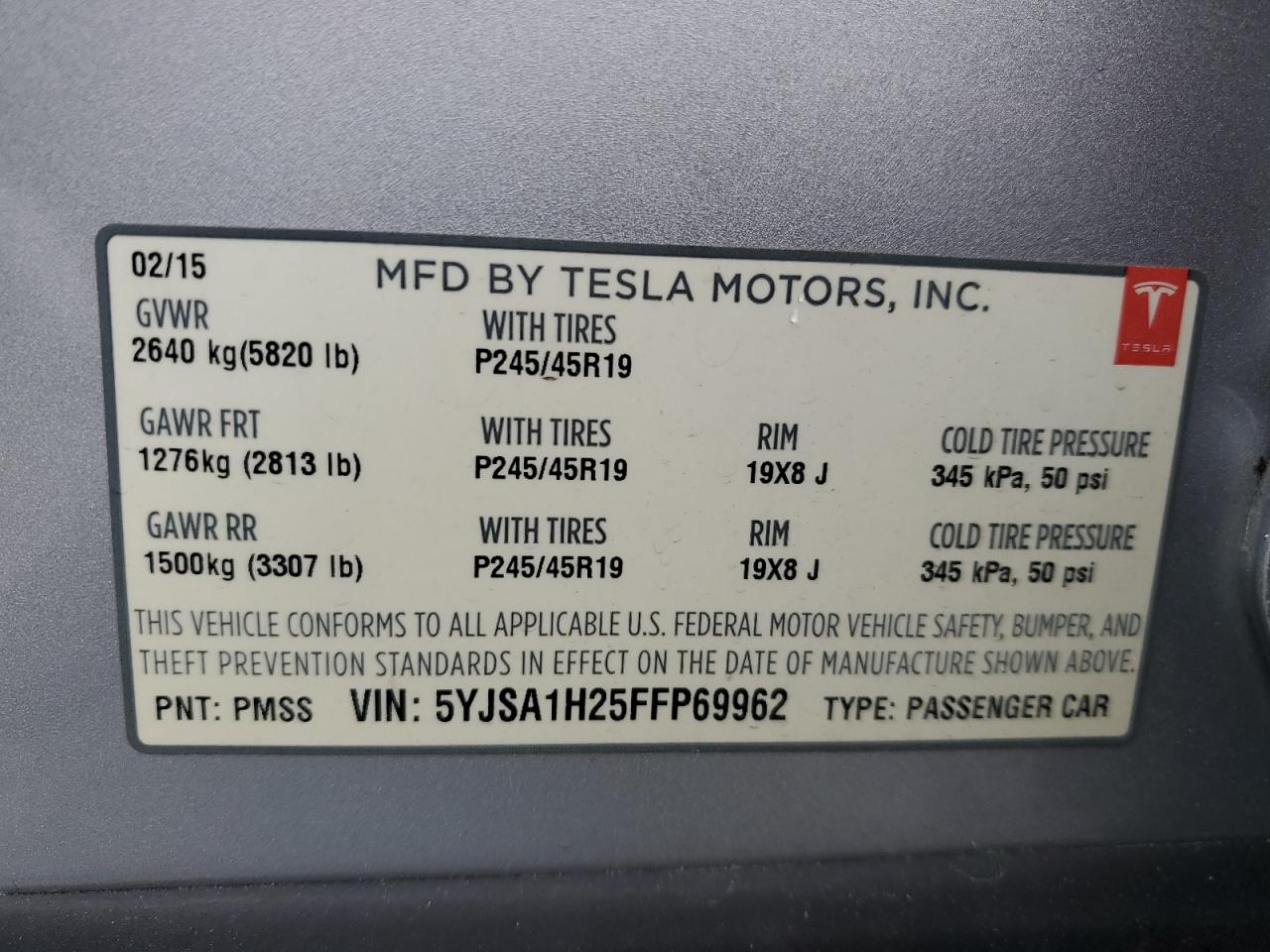 Photo 12 VIN: 5YJSA1H25FFP69962 - TESLA MODEL S 