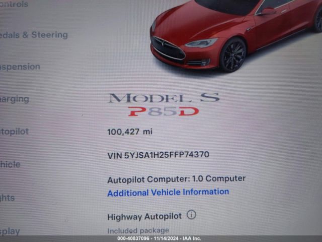 Photo 6 VIN: 5YJSA1H25FFP74370 - TESLA MODEL S 