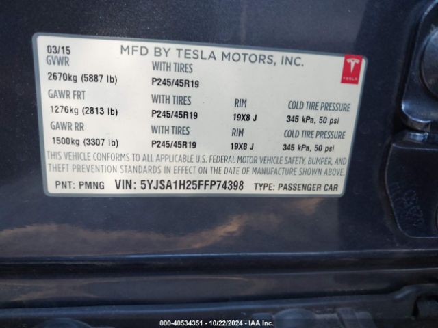 Photo 8 VIN: 5YJSA1H25FFP74398 - TESLA MODEL S 