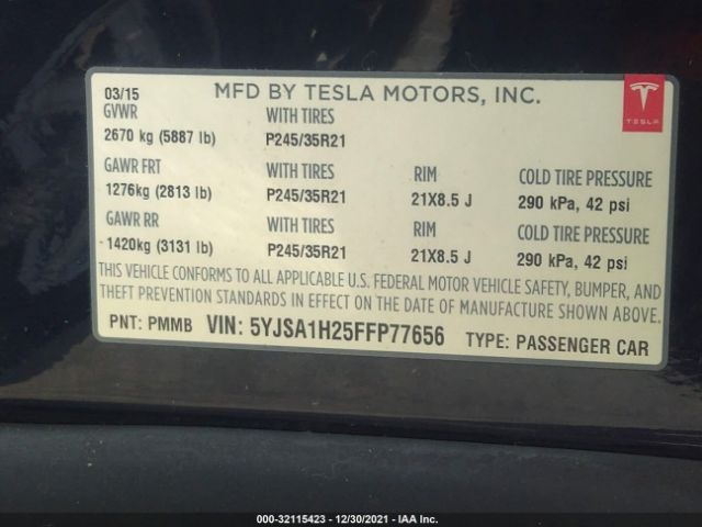 Photo 8 VIN: 5YJSA1H25FFP77656 - TESLA MODEL S 