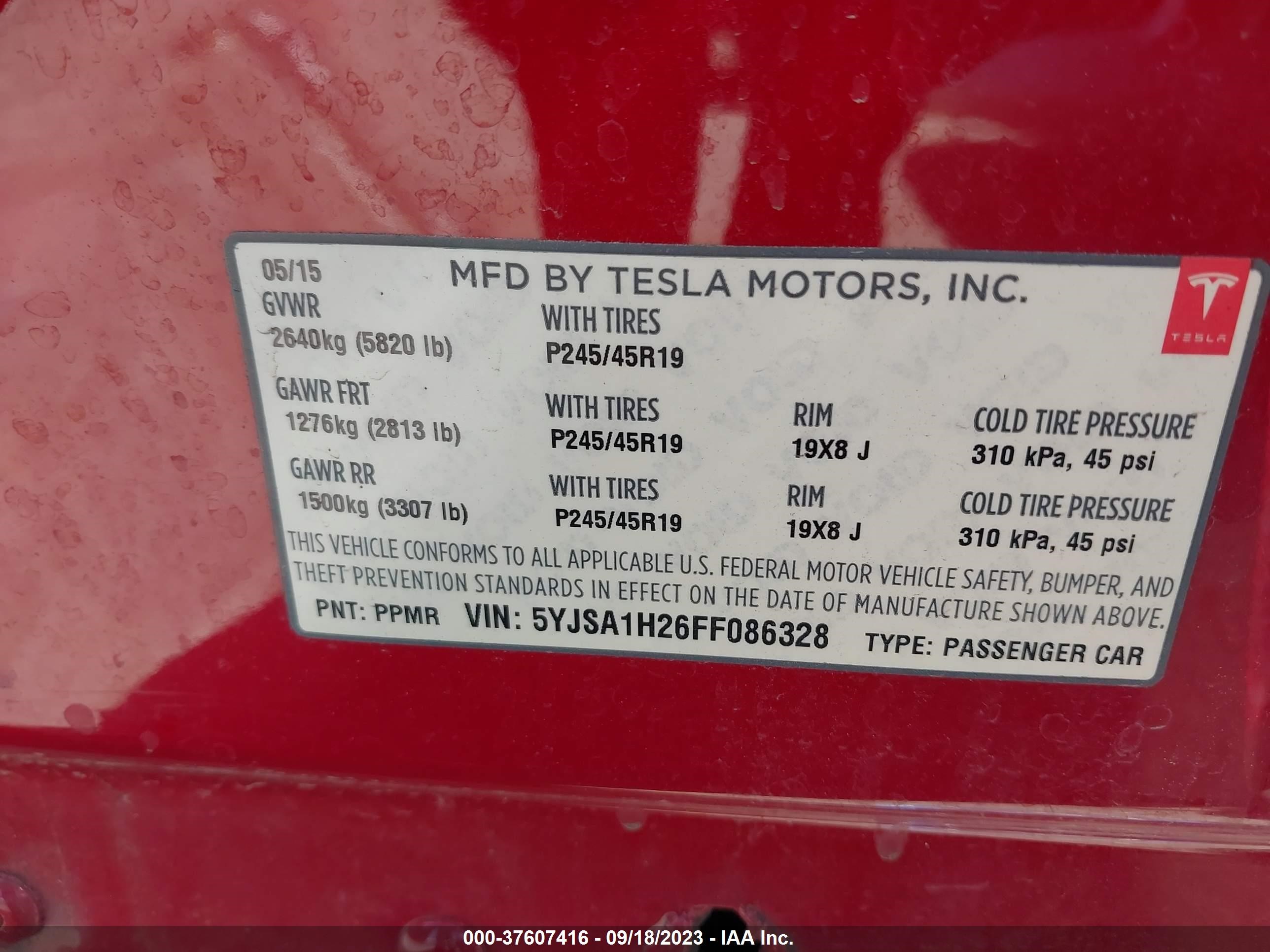 Photo 8 VIN: 5YJSA1H26FF086328 - TESLA MODEL S 