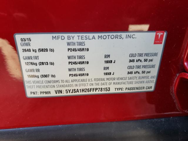 Photo 9 VIN: 5YJSA1H26FFP78153 - TESLA MODEL S 85 