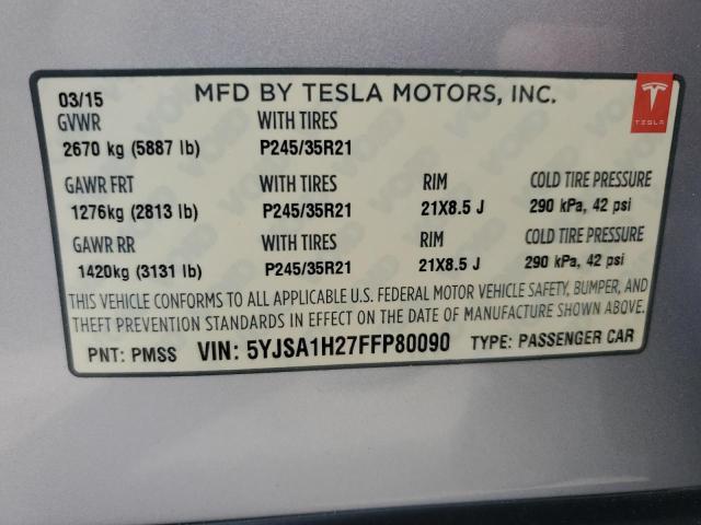 Photo 12 VIN: 5YJSA1H27FFP80090 - TESLA MODEL S 85 