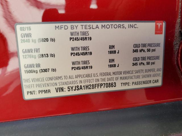 Photo 12 VIN: 5YJSA1H28FFP70863 - TESLA MODEL S 85 