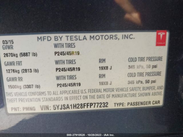 Photo 8 VIN: 5YJSA1H28FFP77232 - TESLA MODEL S 