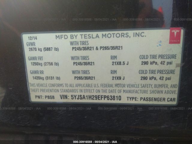 Photo 8 VIN: 5YJSA1H29EFP63810 - TESLA MODEL S 