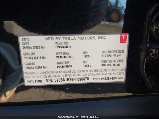 Photo 8 VIN: 5YJSA1H29FF096870 - TESLA MODEL S 