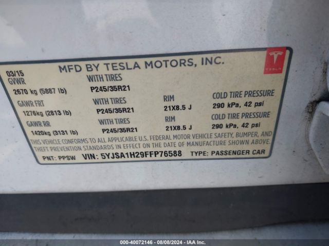 Photo 8 VIN: 5YJSA1H29FFP76588 - TESLA MODEL S 