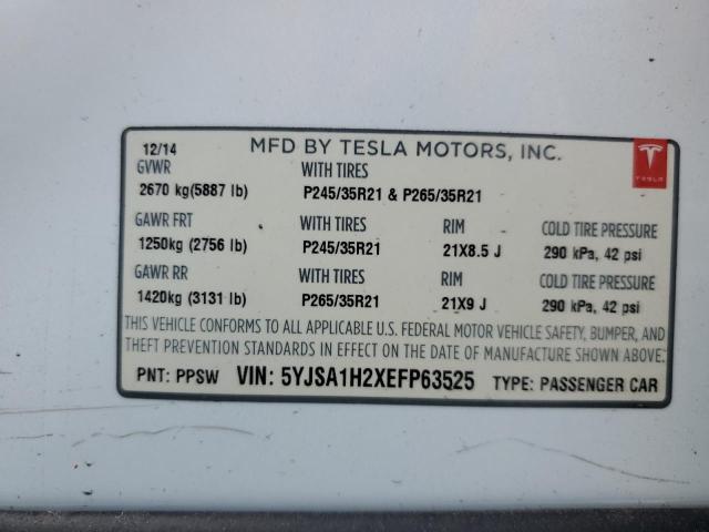 Photo 9 VIN: 5YJSA1H2XEFP63525 - TESLA MODEL S 