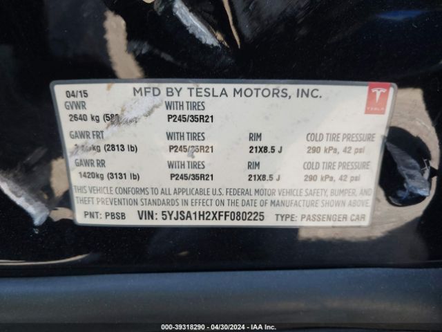 Photo 8 VIN: 5YJSA1H2XFF080225 - TESLA MODEL S 