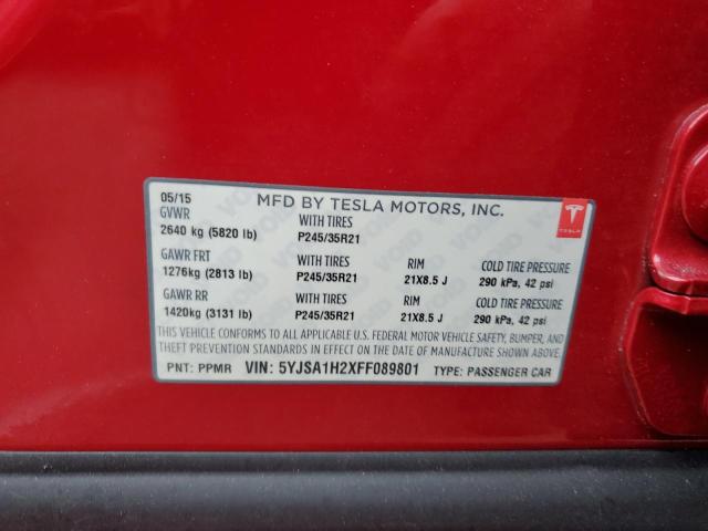 Photo 9 VIN: 5YJSA1H2XFF089801 - TESLA MODEL S 85 