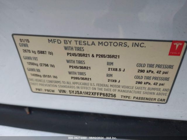 Photo 8 VIN: 5YJSA1H2XFFP68256 - TESLA MODEL S 