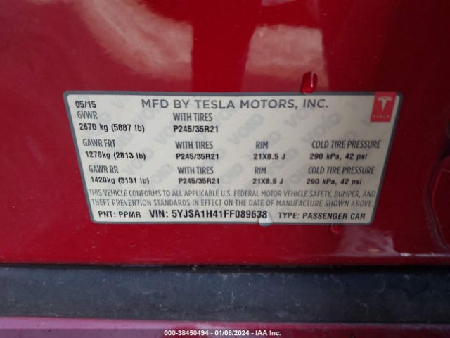 Photo 8 VIN: 5YJSA1H41FF089638 - TESLA MODEL S 