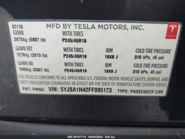 Photo 8 VIN: 5YJSA1H42FF095173 - TESLA MODEL S 