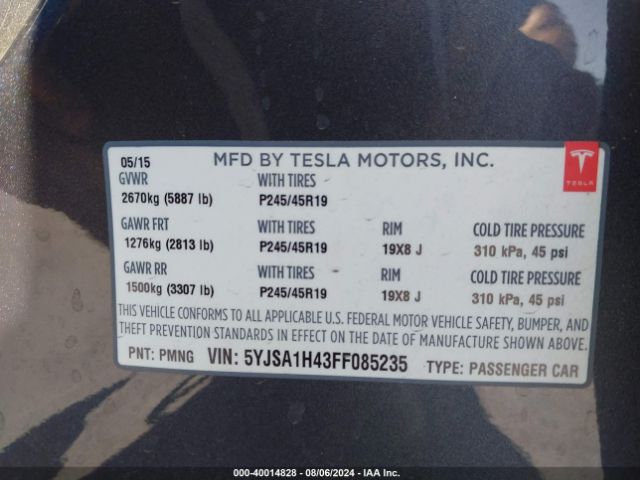 Photo 8 VIN: 5YJSA1H43FF085235 - TESLA MODEL S 