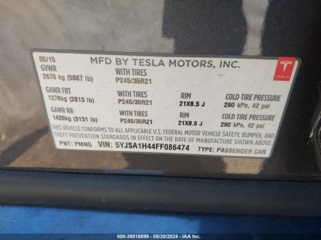 Photo 8 VIN: 5YJSA1H44FF086474 - TESLA MODEL S 