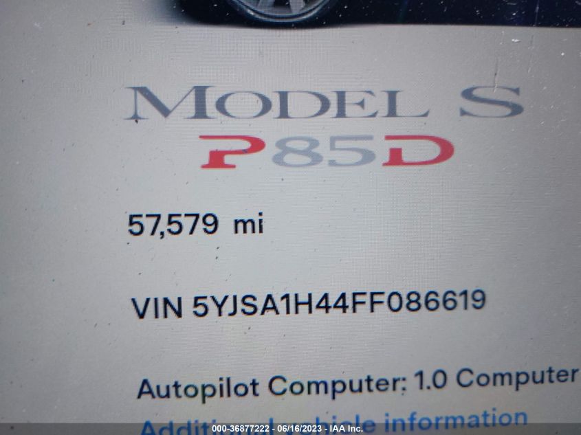 Photo 13 VIN: 5YJSA1H44FF086619 - TESLA MODEL S 