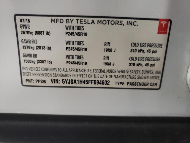 Photo 11 VIN: 5YJSA1H45FF094602 - TESLA MODEL S P8 