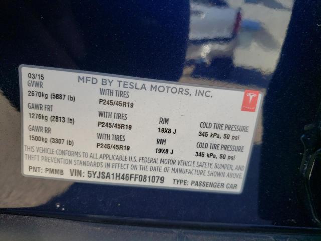 Photo 9 VIN: 5YJSA1H46FF081079 - TESLA MODEL S P8 