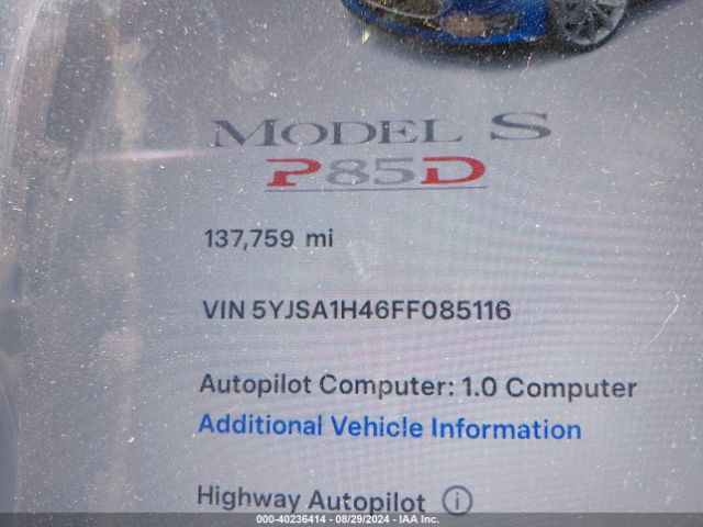 Photo 6 VIN: 5YJSA1H46FF085116 - TESLA MODEL S 