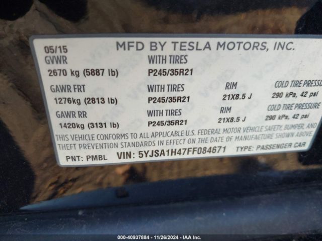 Photo 8 VIN: 5YJSA1H47FF084671 - TESLA MODEL S 