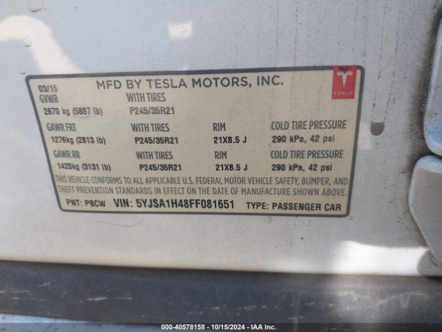 Photo 8 VIN: 5YJSA1H48FF081651 - TESLA MODEL S 