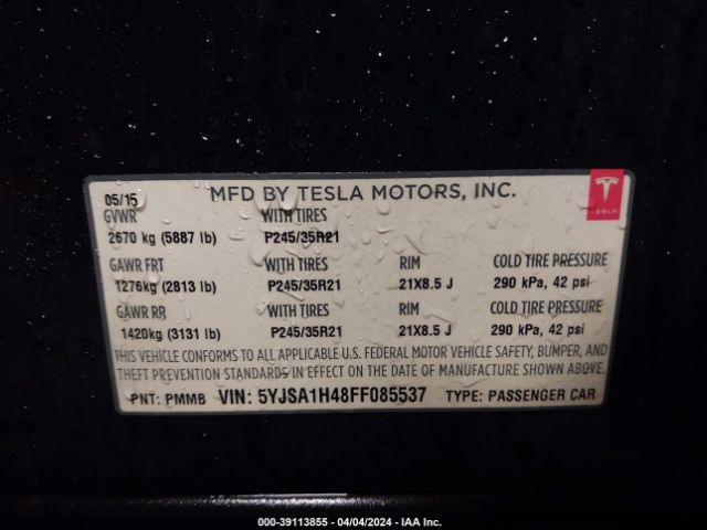 Photo 8 VIN: 5YJSA1H48FF085537 - TESLA MODEL S 