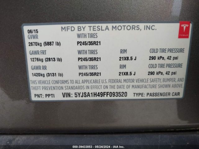 Photo 8 VIN: 5YJSA1H49FF093520 - TESLA MODEL S 