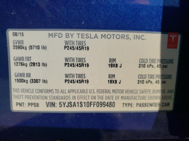 Photo 9 VIN: 5YJSA1S10FF099480 - TESLA MODEL S 