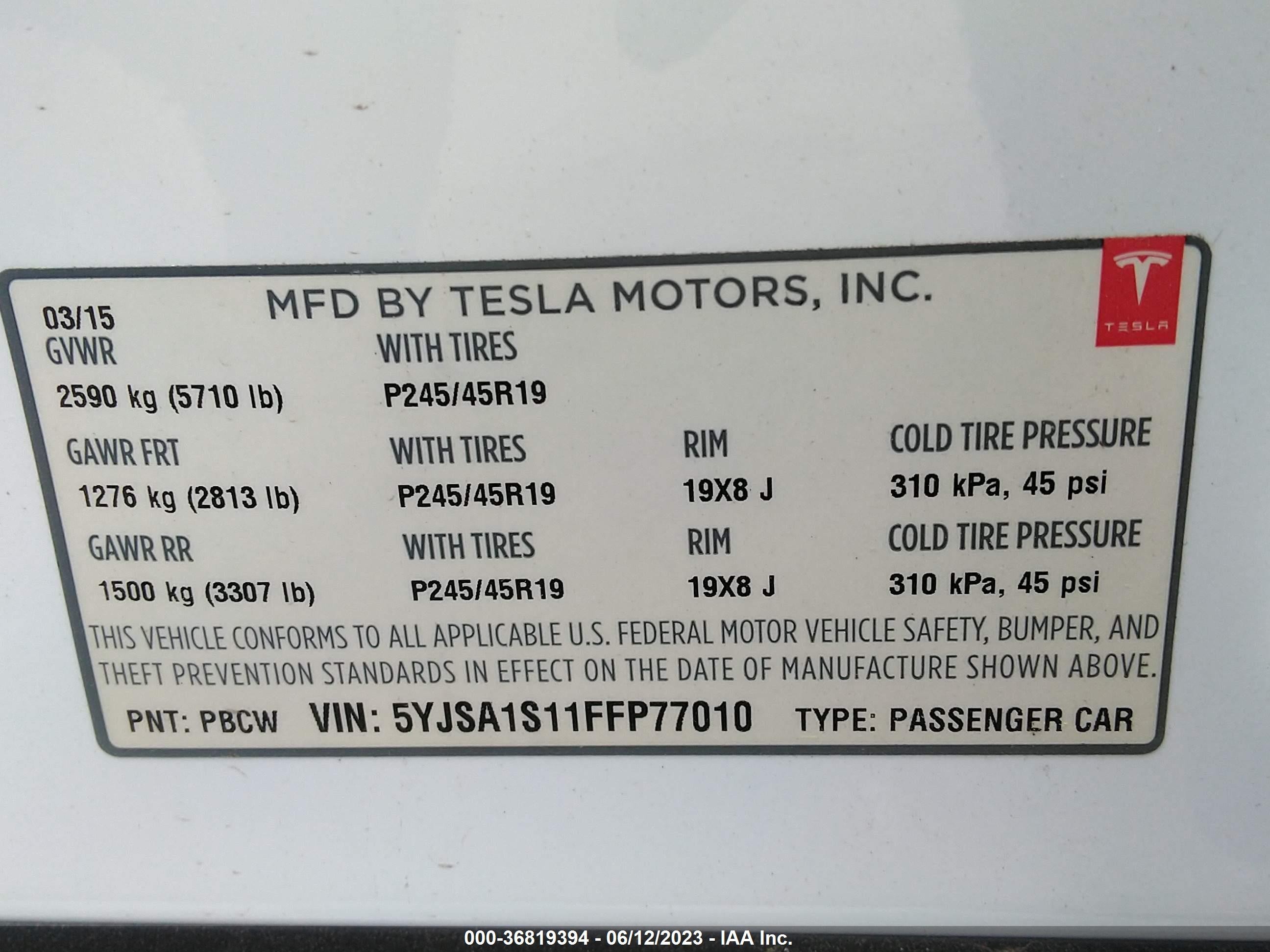 Photo 8 VIN: 5YJSA1S11FFP77010 - TESLA MODEL S 