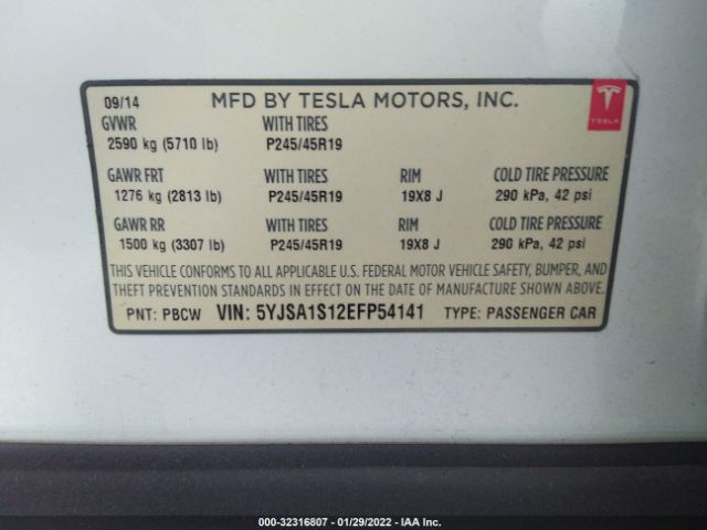 Photo 8 VIN: 5YJSA1S12EFP54141 - TESLA MODEL S 