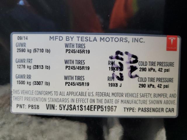 Photo 11 VIN: 5YJSA1S14EFP51967 - TESLA MODEL S 