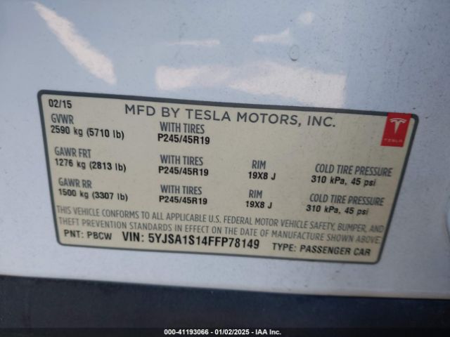 Photo 8 VIN: 5YJSA1S14FFP78149 - TESLA MODEL S 