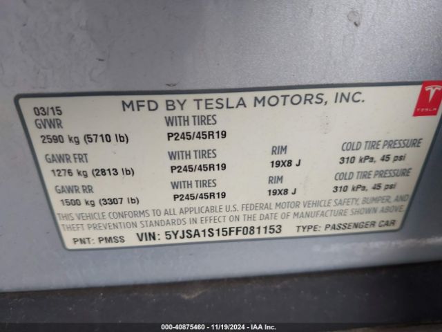 Photo 8 VIN: 5YJSA1S15FF081153 - TESLA MODEL S 