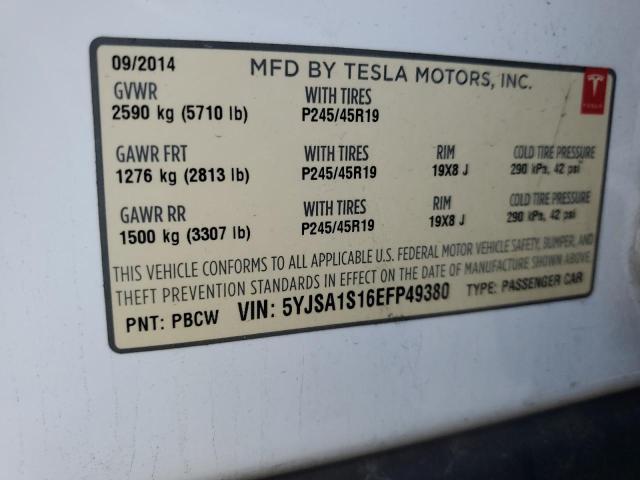 Photo 12 VIN: 5YJSA1S16EFP49380 - TESLA MODEL S 