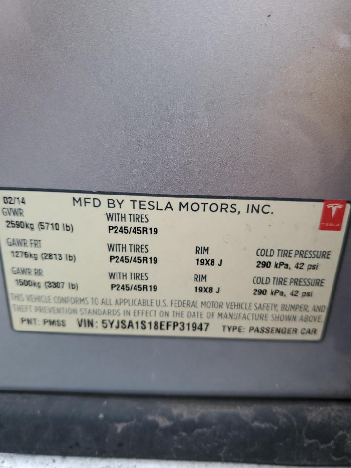 Photo 11 VIN: 5YJSA1S18EFP31947 - TESLA MODEL S 