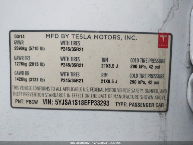 Photo 8 VIN: 5YJSA1S18EFP33293 - TESLA MODEL S 