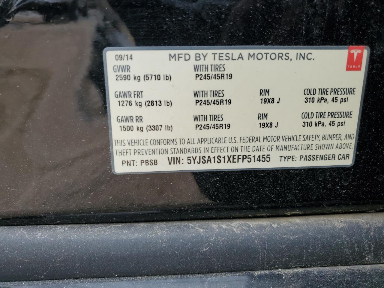 Photo 11 VIN: 5YJSA1S1XEFP51455 - TESLA MODEL S 