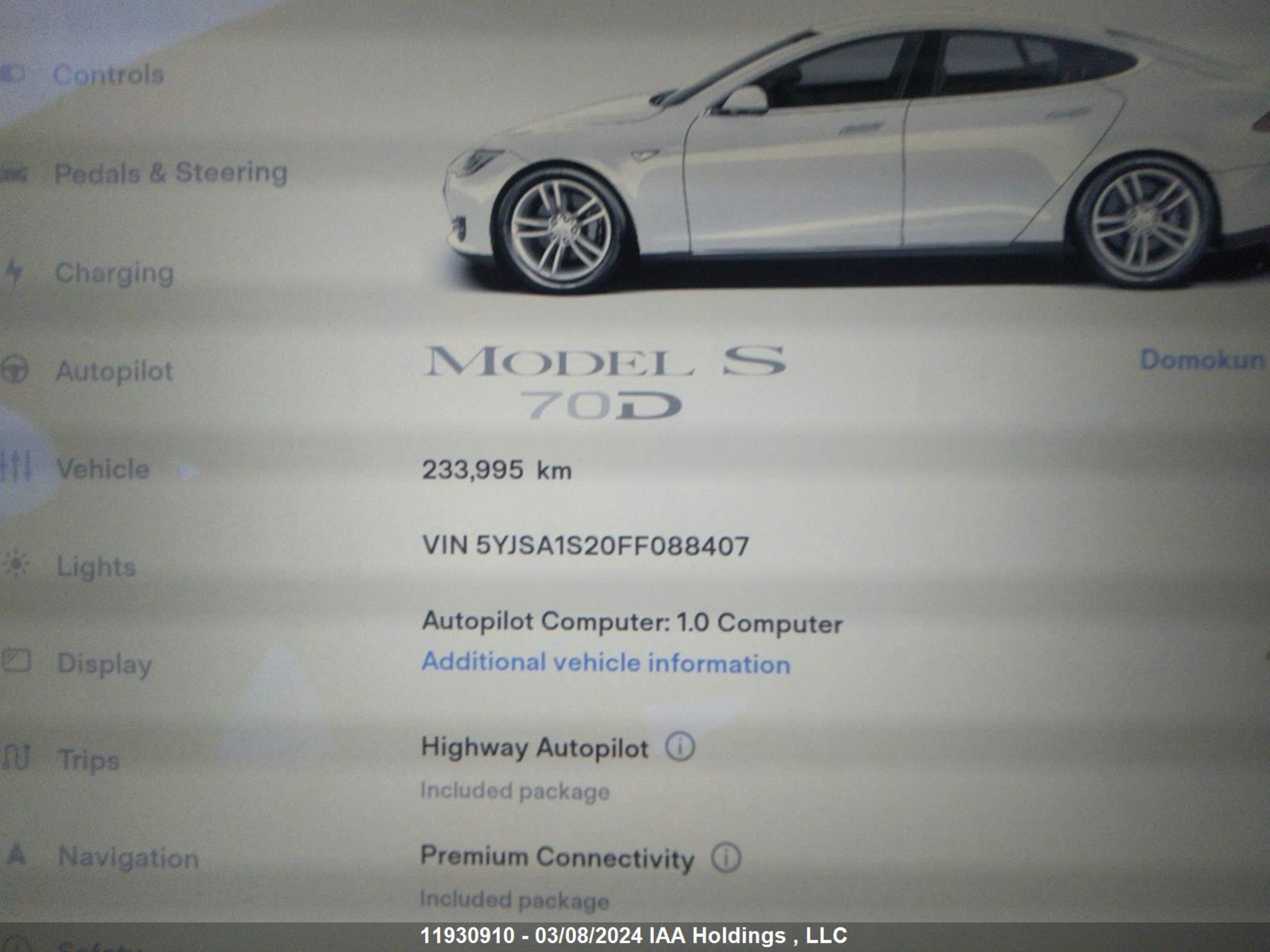 Photo 6 VIN: 5YJSA1S20FF088407 - TESLA MODEL S 