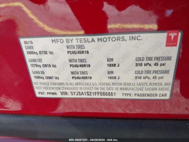 Photo 8 VIN: 5YJSA1S21FF086861 - TESLA MODEL S 